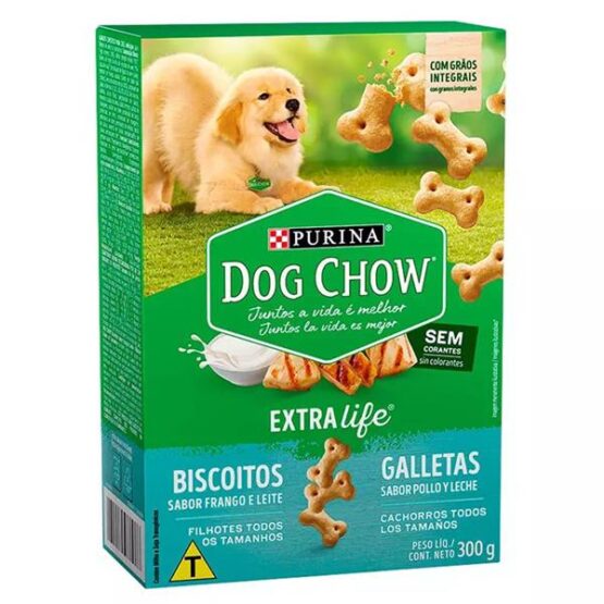 Biscoito Dog Chow para Cães Filhotes Sabor Frango e Leite – 300g