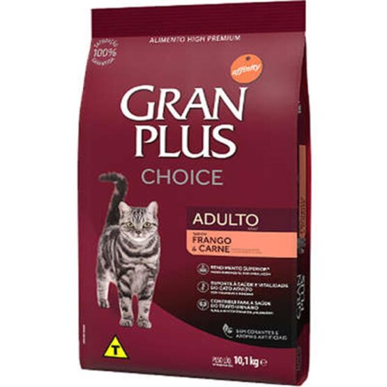 Ração Gran Plus Choice Frango e Carne para Gatos Adultos – 10,1kg