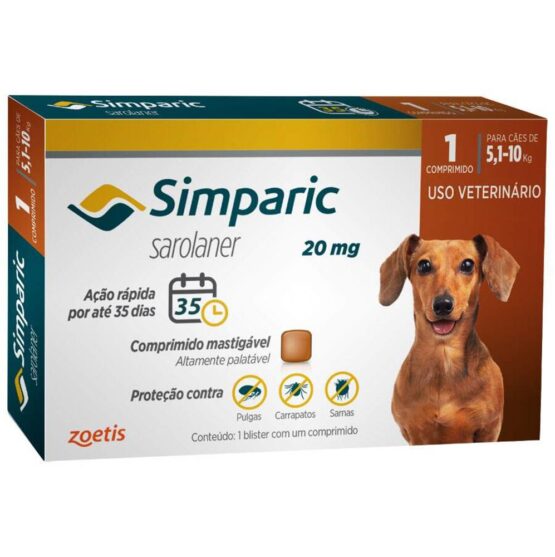 Antipulgas Simparic 20 mg para cães 5,1 a 10 kg unidade