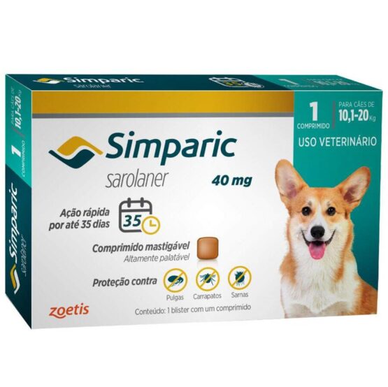 Antipulgas Simparic 40 mg para cães 10,1 a 20 kg unidade