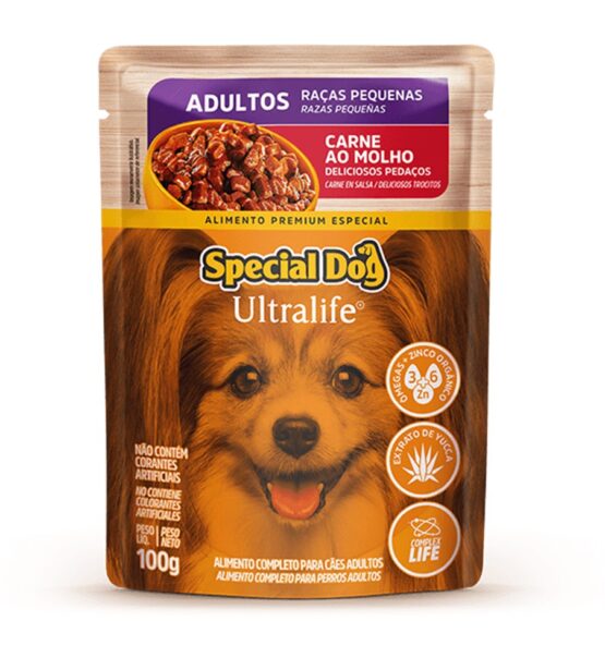 Ração Úmida Special Dog ultralife Sachê para Cães Adultos Raças Pequenas Sabor Carne 100g
