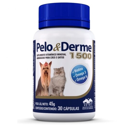 Suplemento Pelo & Derme 1500mg DHA+EPA Vetnil para Cães e Gatos