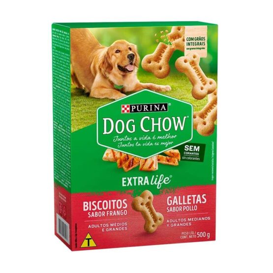 Biscoito Dog Chow para Cães Adultos de Raças Médias e Grandes Sabor Frango 500g