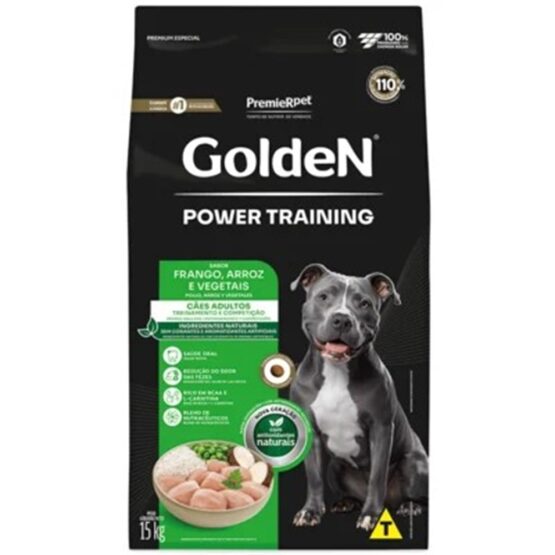 Ração Golden Power Training para Cães Adultos Sabor Frango e Arroz – 15kg